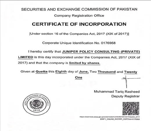 Certificate of Incorporation, Securities & Exchange Commission of Pakistan (SECP)
